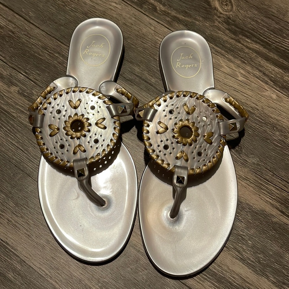 Size 9 Jack Rogers Jelly Sandals. Silver and Gold.